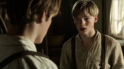 Two young boys in historical setting