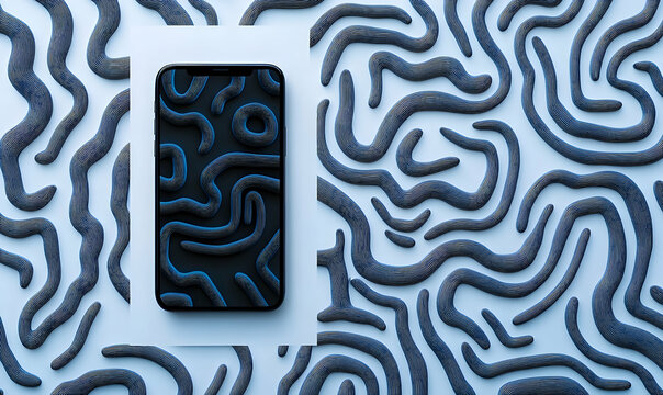 Smartphone displayed against abstract pattern background
