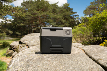 Nevera portátil de compresor en la naturaleza