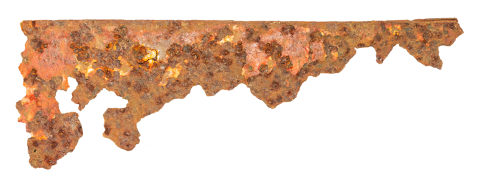 Rusted Grunge Metal Texture with Torn Edges on Transparent Background