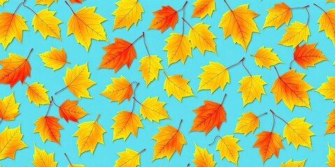 Fototapeta premium Vibrant yellow and orange autumn leaves in a repeating seamless pattern, paper, gold