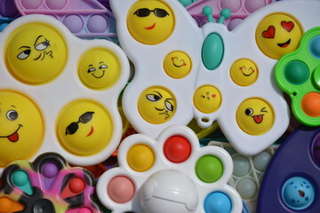 Bright children's toys antistress - simple dimple for clicking rubber hemispheres. View from above