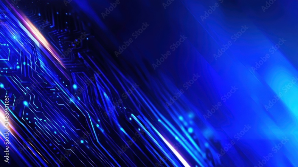 Poster abstract blue digital background with glowing lines and circuit patterns for technology themes