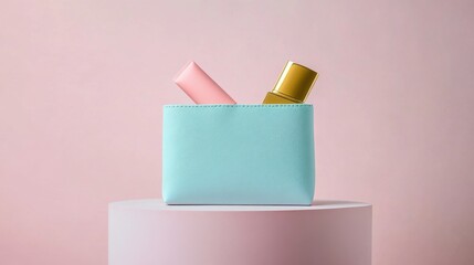 Colorful cosmetic pouch loaded with beauty essentials ready for use
