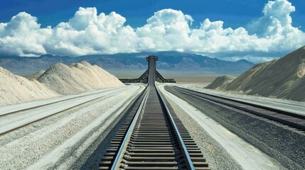 Fototapeta premium Conveyor systems moving mixed gravel, sand, and asphalt over large industrial piles