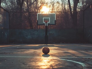 Urban Basketball Court at Sunset: Sport, Recreation, and Fitness in a Quiet Park Setting