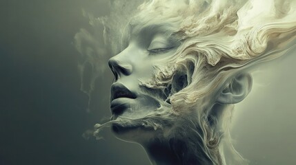 Fototapeta premium Woman head with abstract smoke