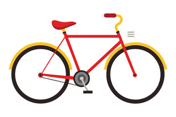 Obraz premium A simple red bicycle with yellow fenders offers a minimalist transportation solution on white