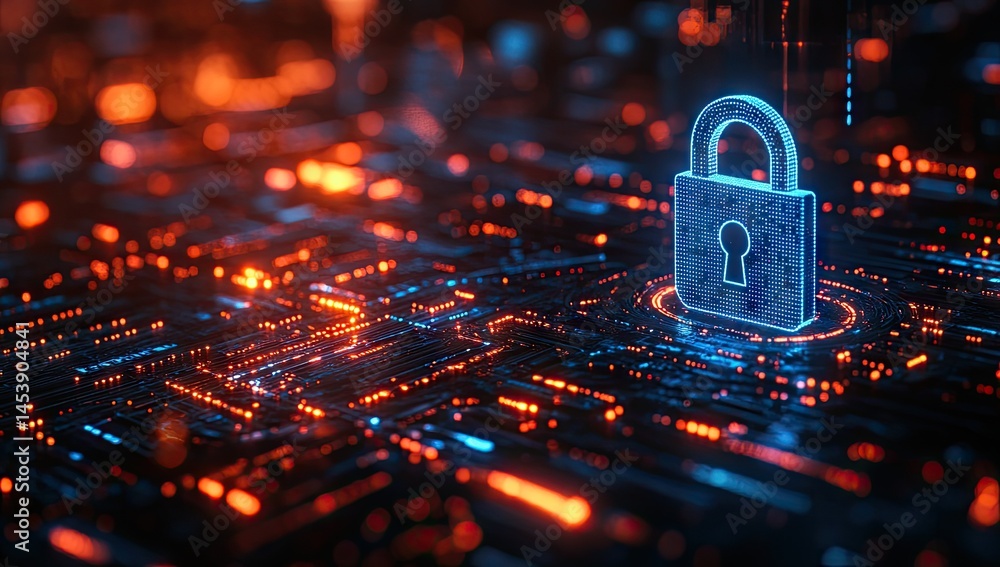 Poster digital padlock on a complex circuit board.