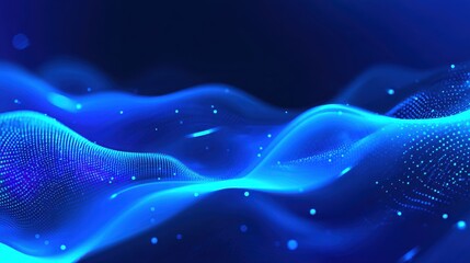 Abstract flowing blue waves with glowing particles creating a serene digital landscape