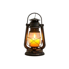 Vintage kerosene lantern oil lamp with candle flame burning antique lighting on transparent background