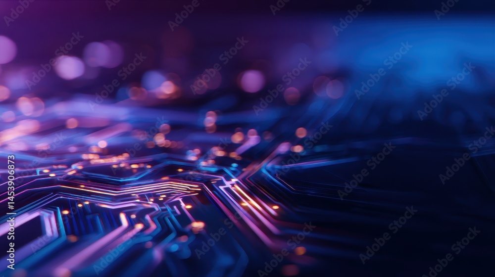 Poster abstract close-up of a vibrant circuit board with glowing connections and digital patterns