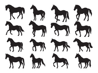 Obraz premium Set of black running horse silhouettes 16