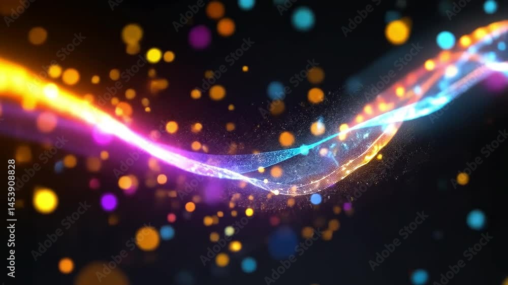 Poster vibrant abstract background with colorful light trails and glowing particles, creating dynamic energ