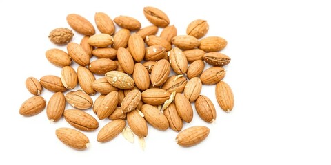 Obraz premium Isolated Brown Almond Nuts on White Background - Natural Food Image