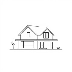 Modernes Einfamilienhaus als einfache Linienzeichnung in Schwarz-Weiß – ideal für Architekturpläne, Bauprojekte oder Immobilienpräsentationen.