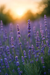 Naklejka premium lavender field at sunset