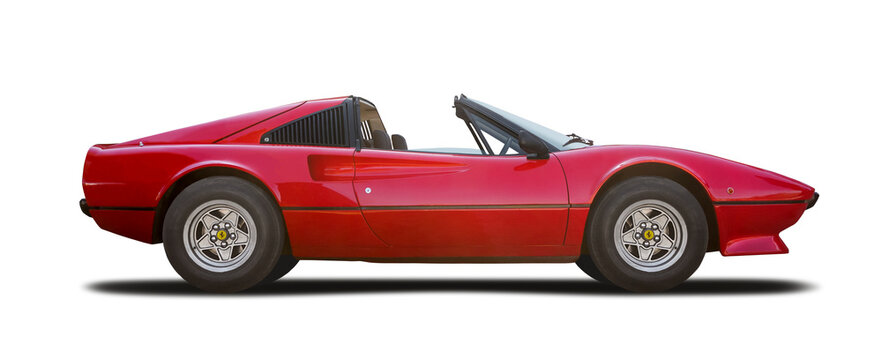 Ferrari 308 GTS classic sport car side view isolated on transparent background. PNG	

