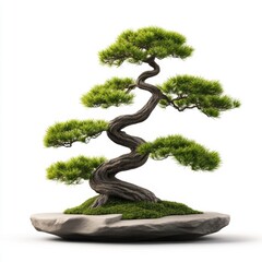 Elegant Bonsai Tree with Curved Trunk on a Stone Base