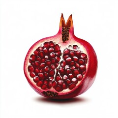 Fresh Pomegranate Half with Juicy Seeds on White Background