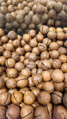 Macadamia nuts are on the counter in a supermarket. Prepared for sale.