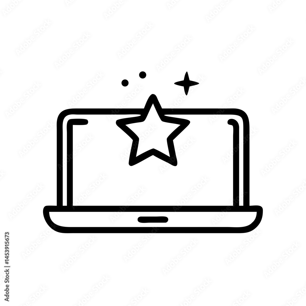 Poster laptop with star on transparent background for web and graphic design