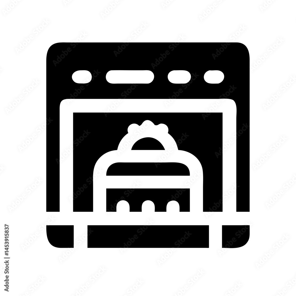 Poster oven with cake inside silhouette on transparent background for web and graphic design