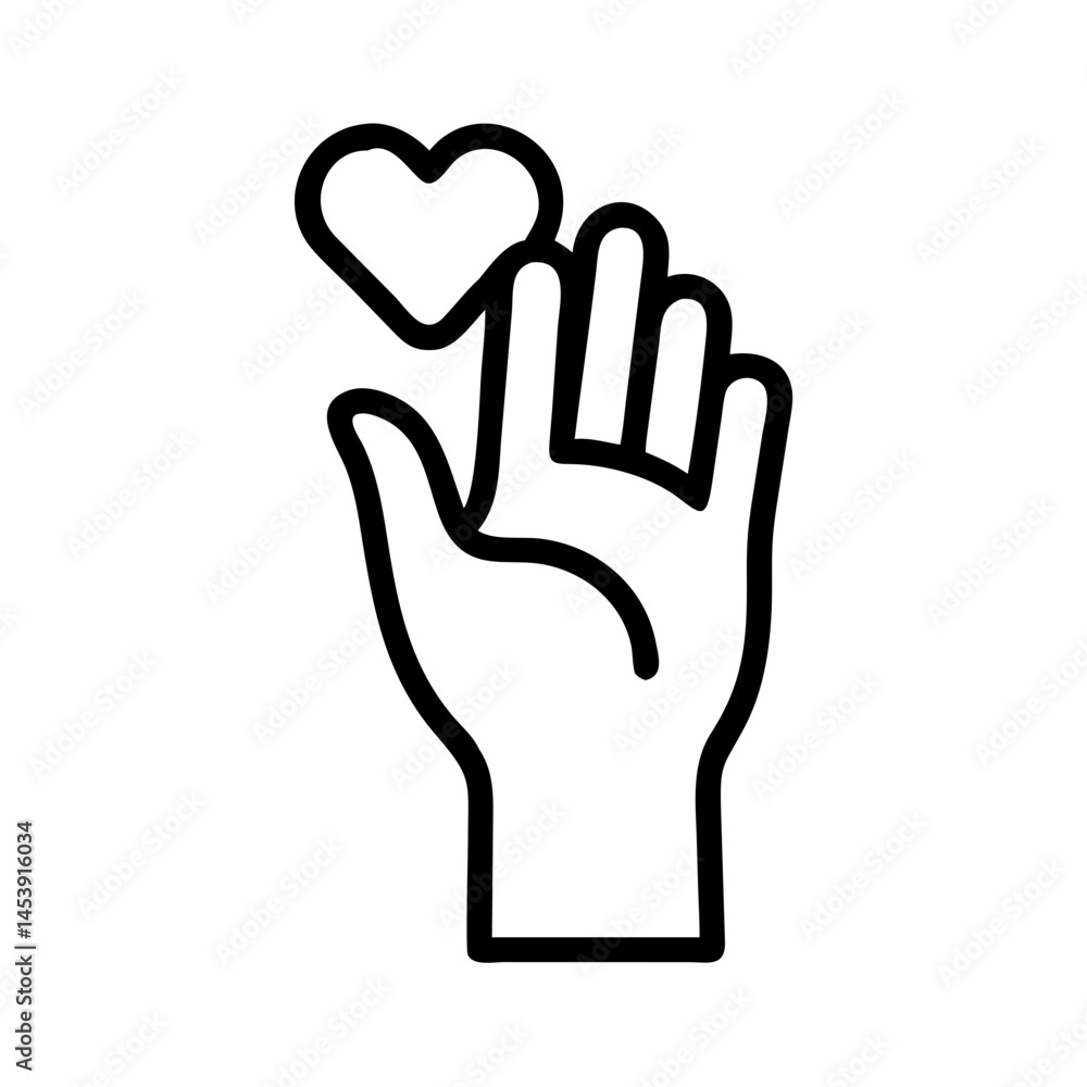 Poster raised hand with heart on transparent background for web and graphic design