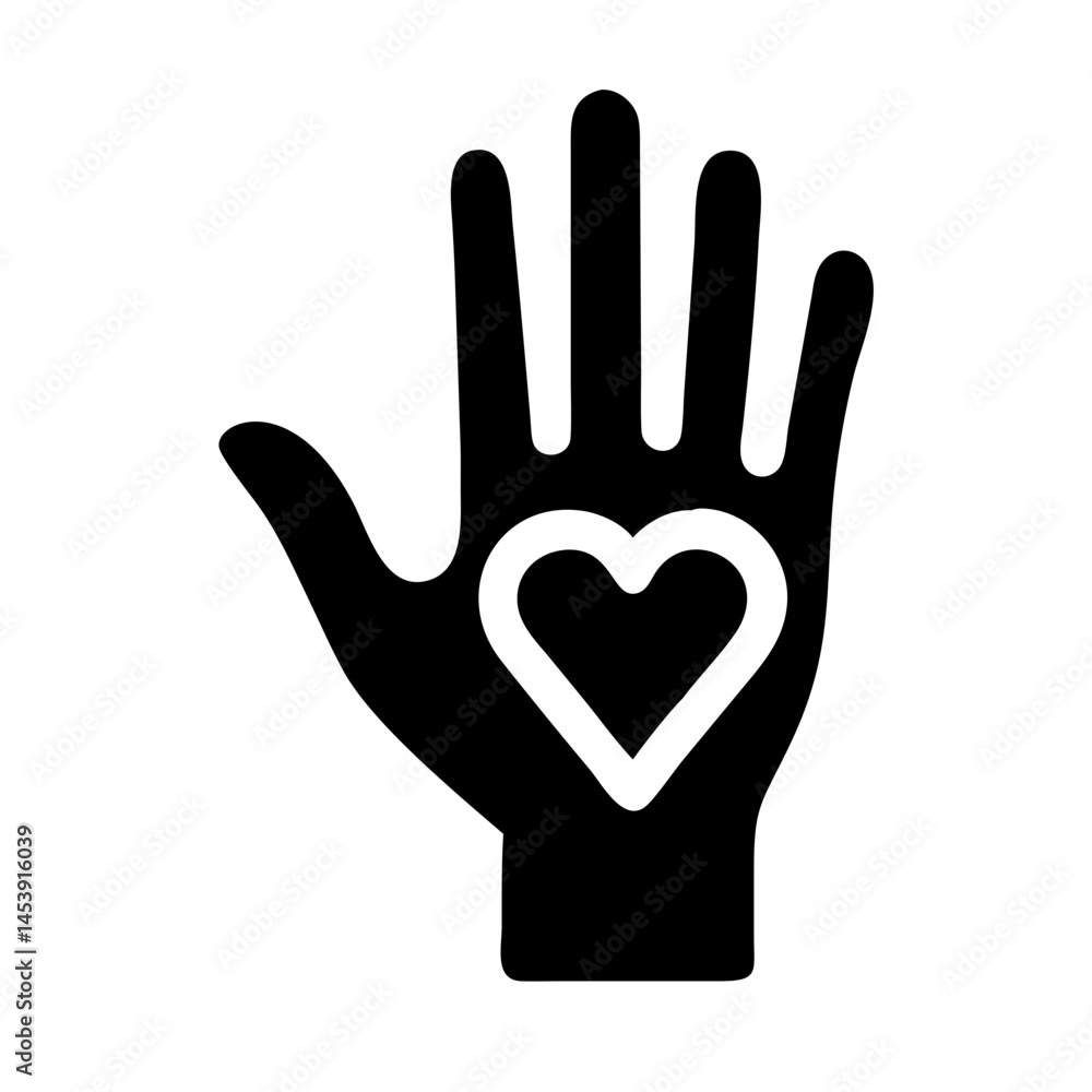 Aufkleber raised hand with heart silhouette on transparent background for web and graphic design