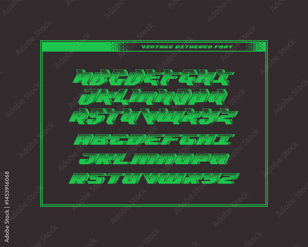 Poster vector font set of retro style letters made with pixel pattern fill
