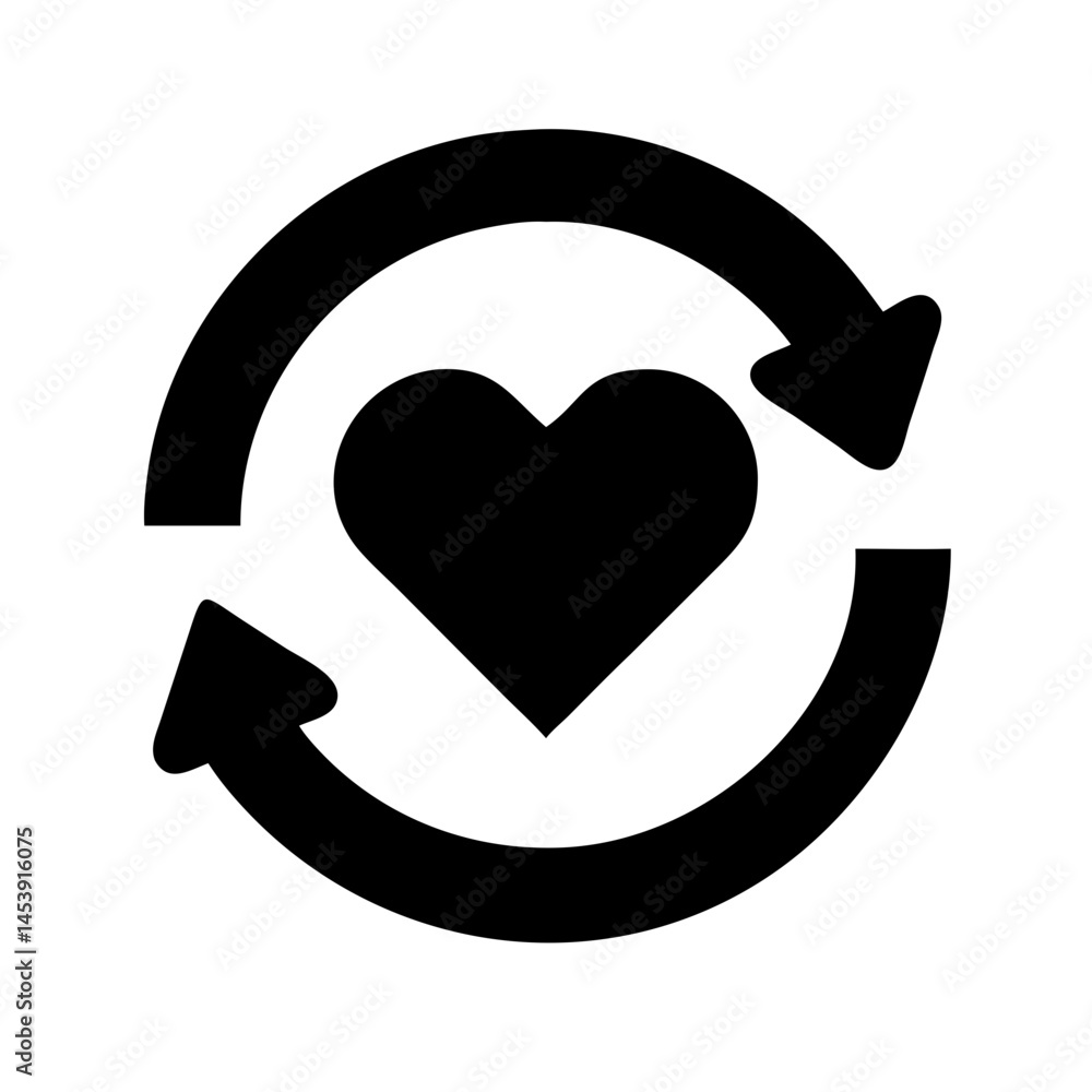 Poster refresh with heart silhouette on transparent background for web and graphic design