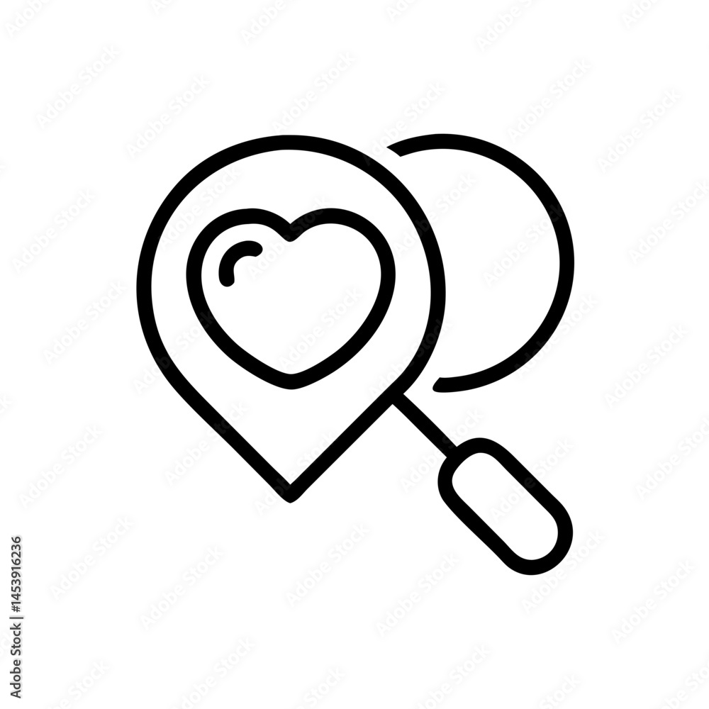 Poster search with heart on transparent background for web and graphic design