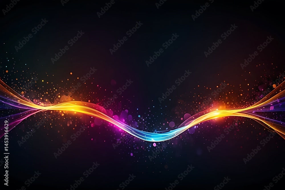 Poster abstract fractal design with glowing neon lines creates a dynamic blue wave pattern