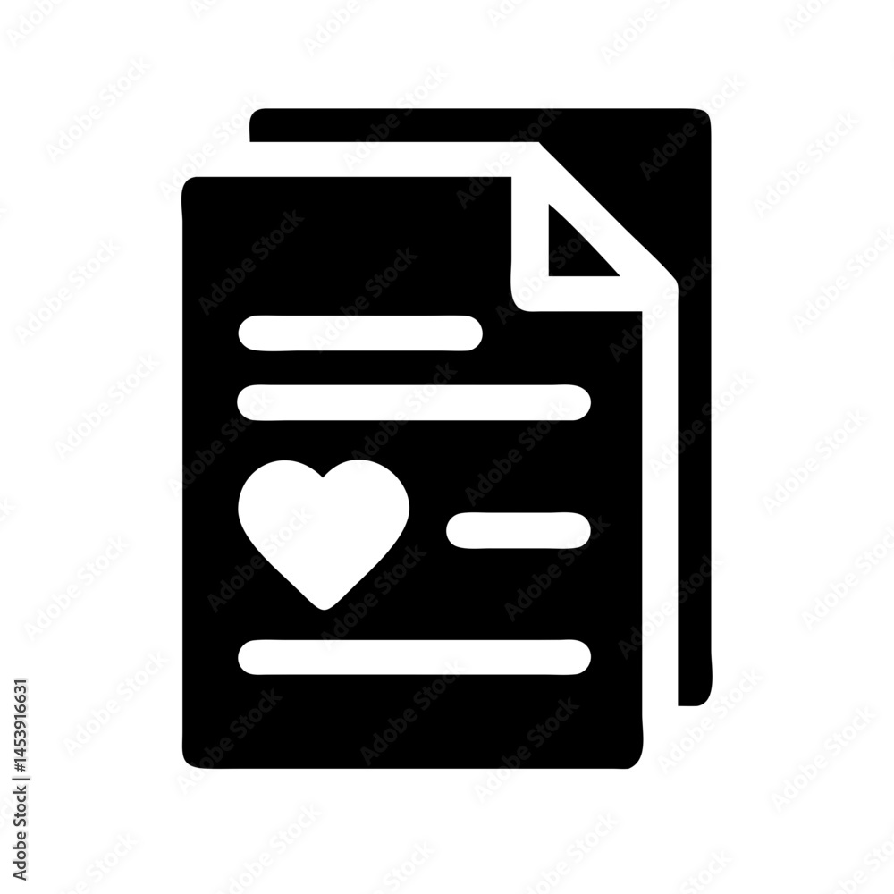 Poster stacked documents with heart silhouette on transparent background for web and graphic design