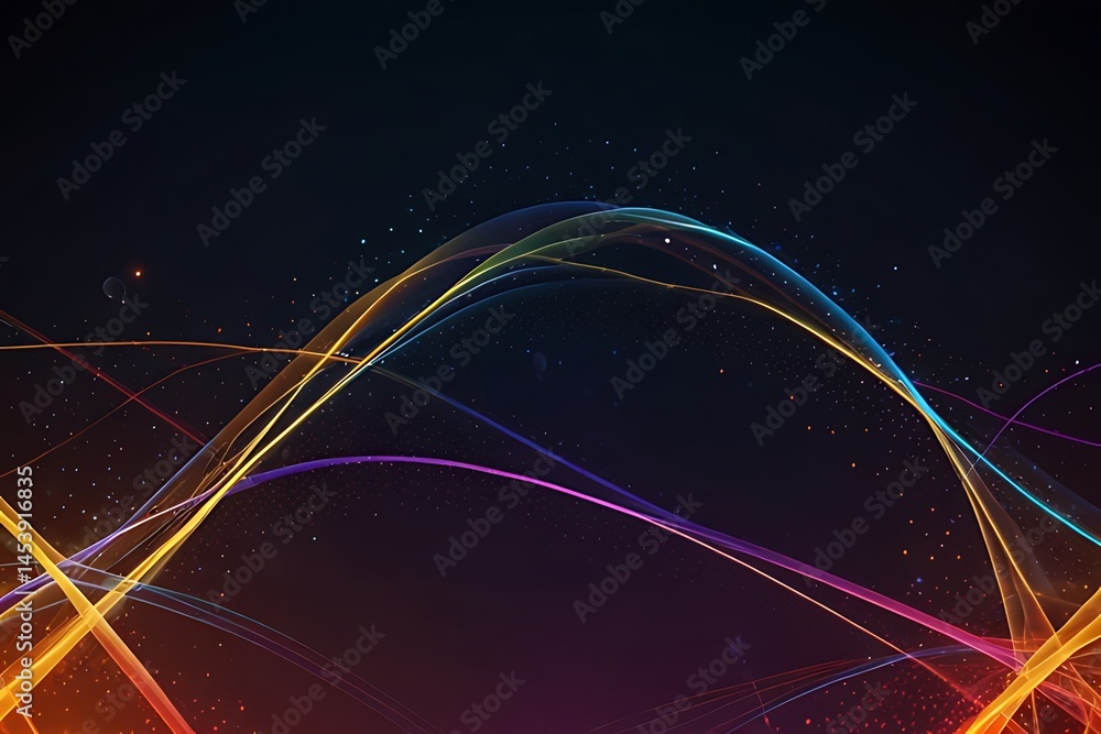 Poster abstract fractal design with glowing neon lines creates a dynamic blue wave pattern