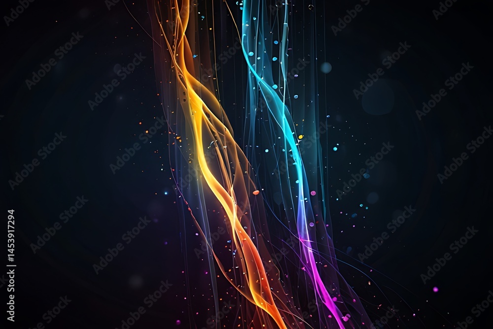 Poster abstract fractal design with glowing neon lines creates a dynamic blue wave pattern