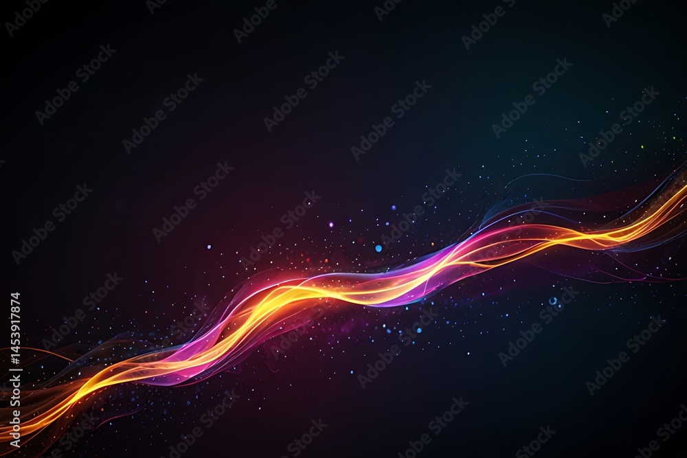 Poster abstract fractal design with glowing neon lines creates a dynamic blue wave pattern