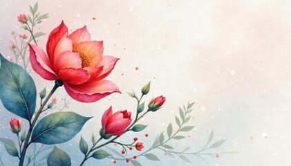 Abstract watercolor floral motif; soft, muted tones & flowing lines , dye, ink, elegant