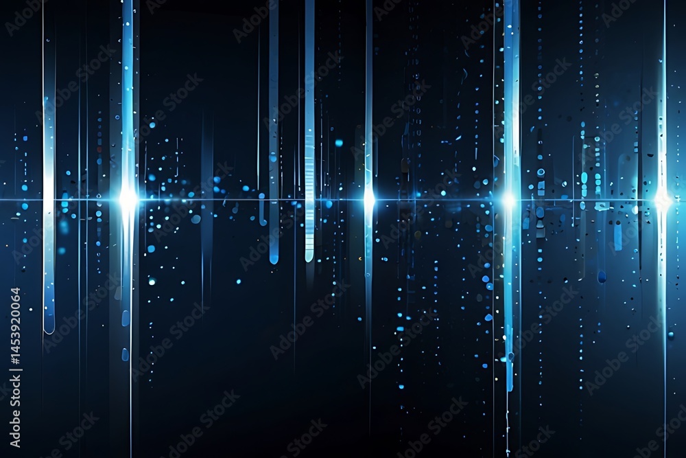 Poster abstract blue technology design with glowing vector waves and digital equalizer lines