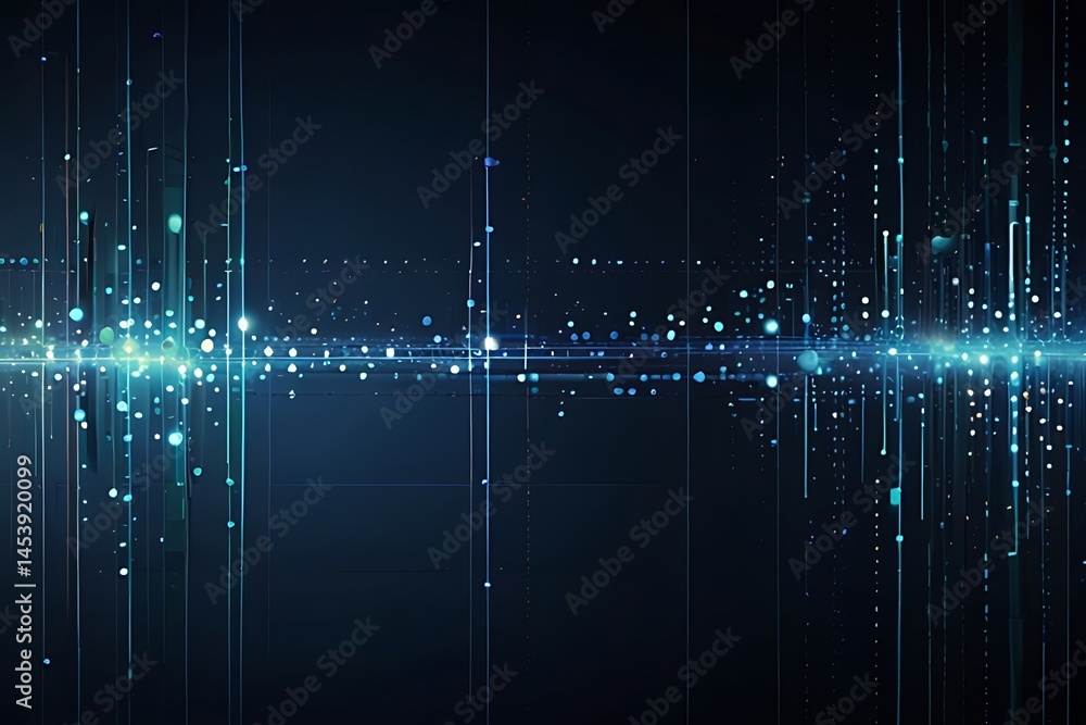 Poster abstract blue technology design with glowing vector waves and digital equalizer lines
