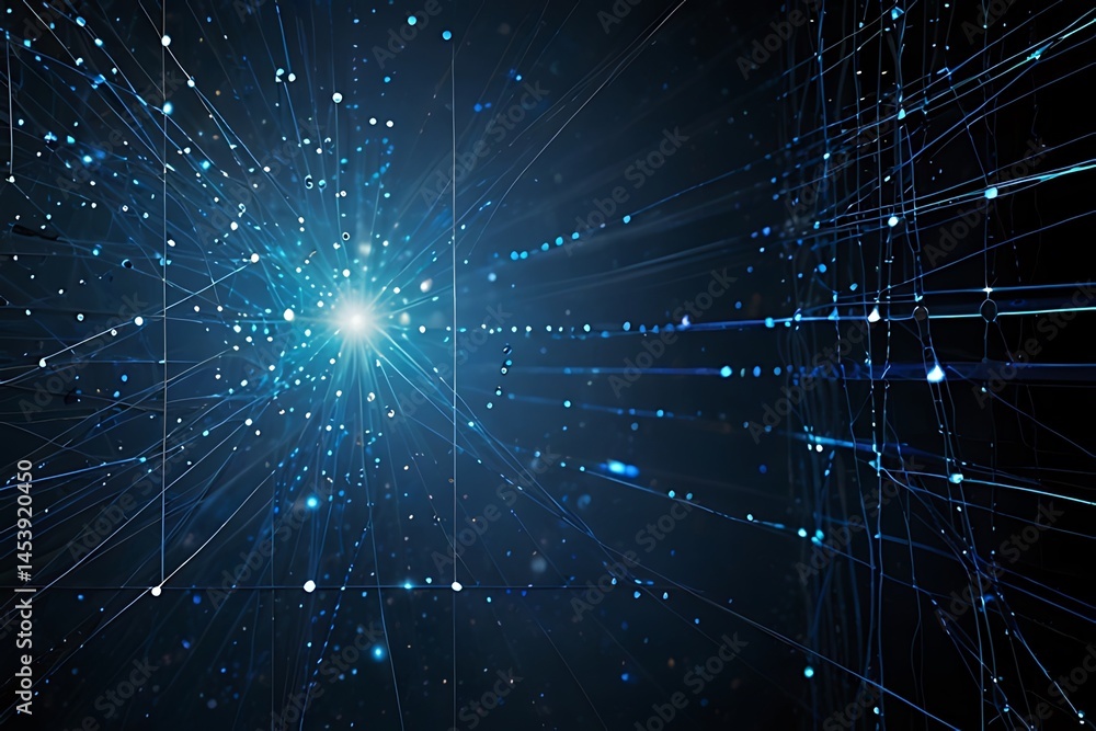 Poster abstract blue fractal waves glow with light and motion, a cosmic design pattern in virtual space