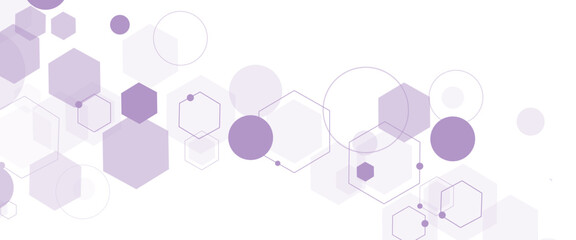 Geometric abstract background with purple hexagons for Science, technology and medical concept. 
