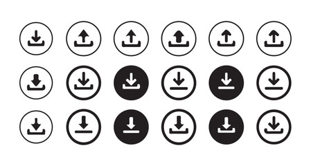 Download and upload icon buttons set. Files download and upload icons symbol in line and flat style on white background. vector illustration eps 10.