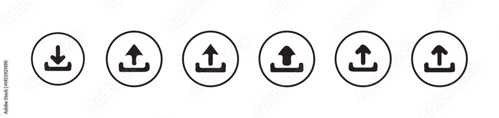 Poster download and upload icon buttons set. files download and upload icons symbol in line and flat style 