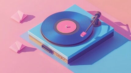 Fototapeta premium With its vibrant colors and sleek design on full display against a pastel background, this modern record player is a perfect addition for music lovers, bringing a retro touch to any setting