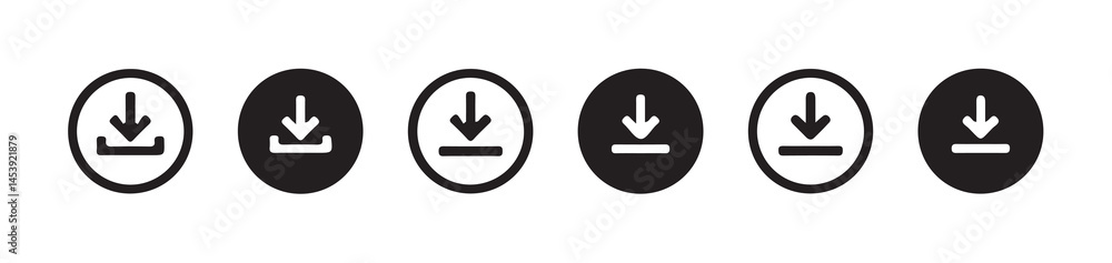 Aufkleber download and upload icon buttons set. files download and upload icons symbol in line and flat style 