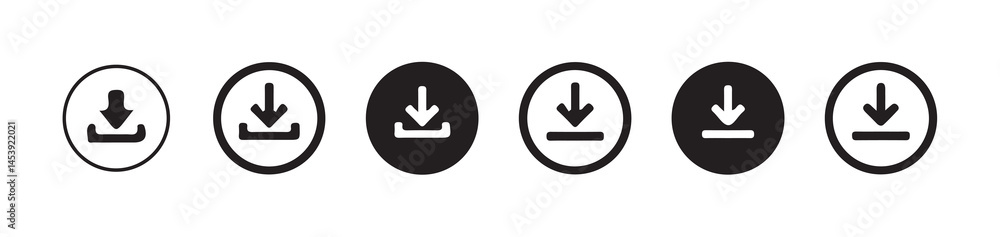 Poster download and upload icon buttons set. files download and upload icons symbol in line and flat style 