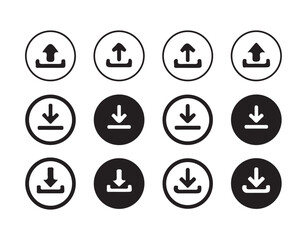 Download and upload icon buttons set. Files download and upload icons symbol in line and flat style on white background. vector illustration eps 10.