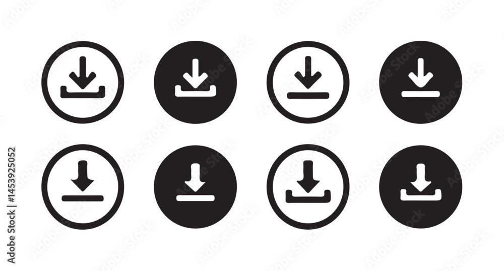 Poster download and upload icon buttons set. files download and upload icons symbol in line and flat style 