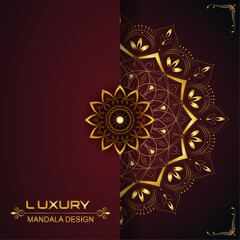 Mandala design with luxury gradient shape | Creative floral ornament design for branding, packaging, business, cover, card, decoration, greeting | Golden vector with garnet colour